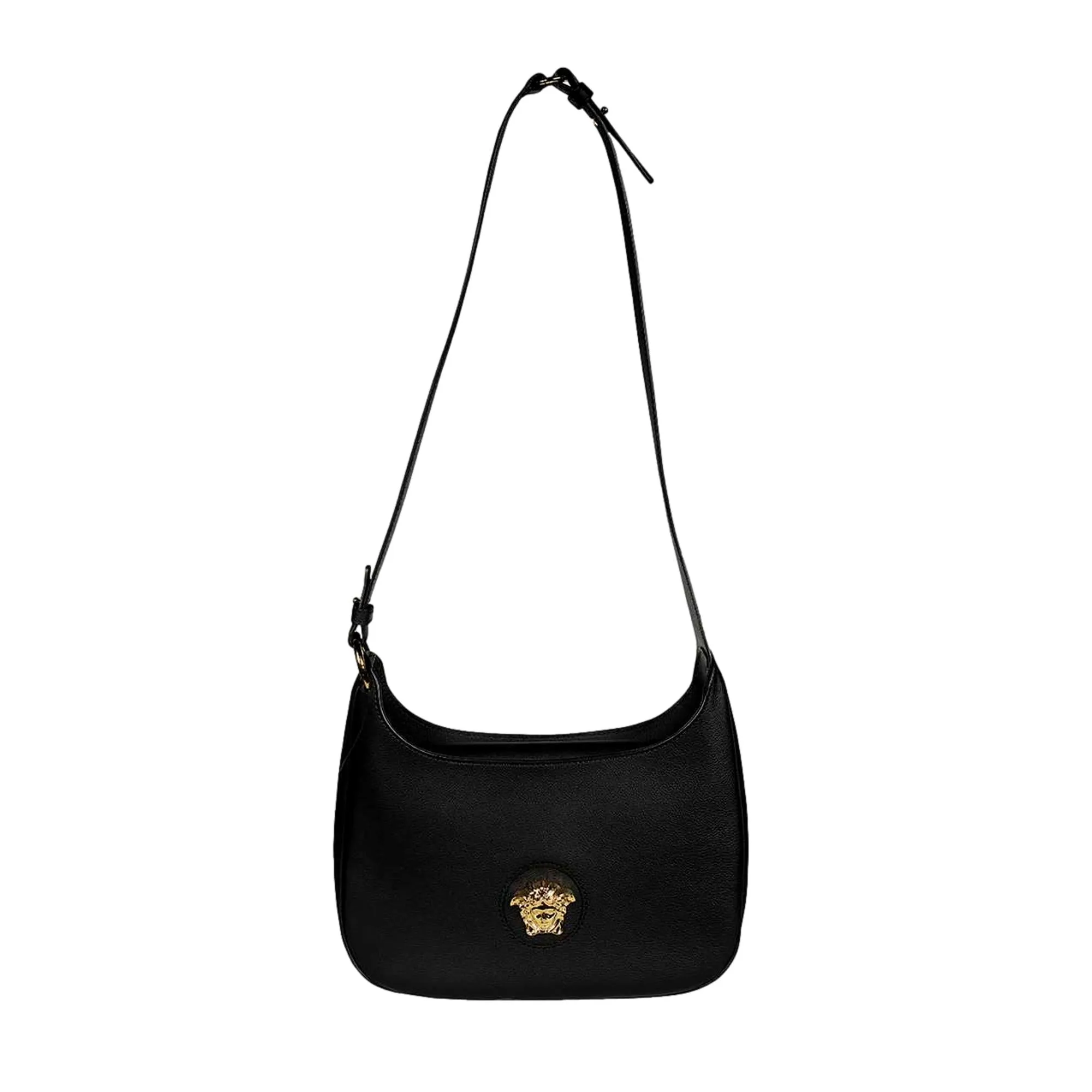 Versace La Medusa Convertible Black Leather Hobo Bag