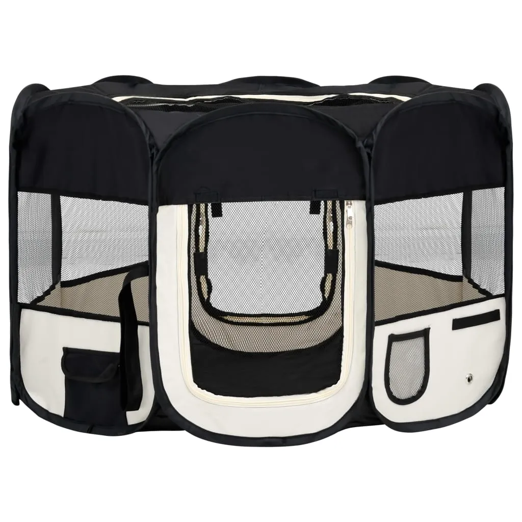 vidaXL Foldable Dog Playpen with Carrying Bag Black 110x110x58 cm