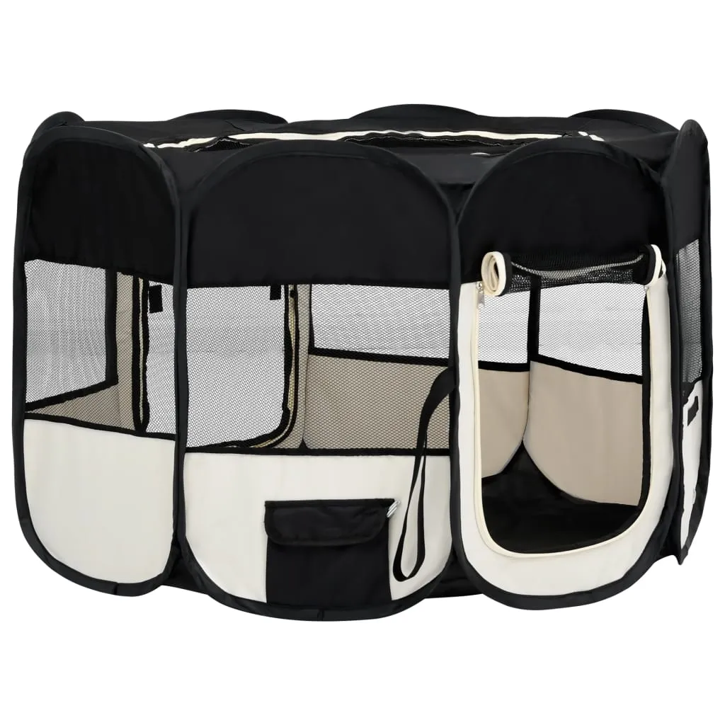 vidaXL Foldable Dog Playpen with Carrying Bag Black 110x110x58 cm