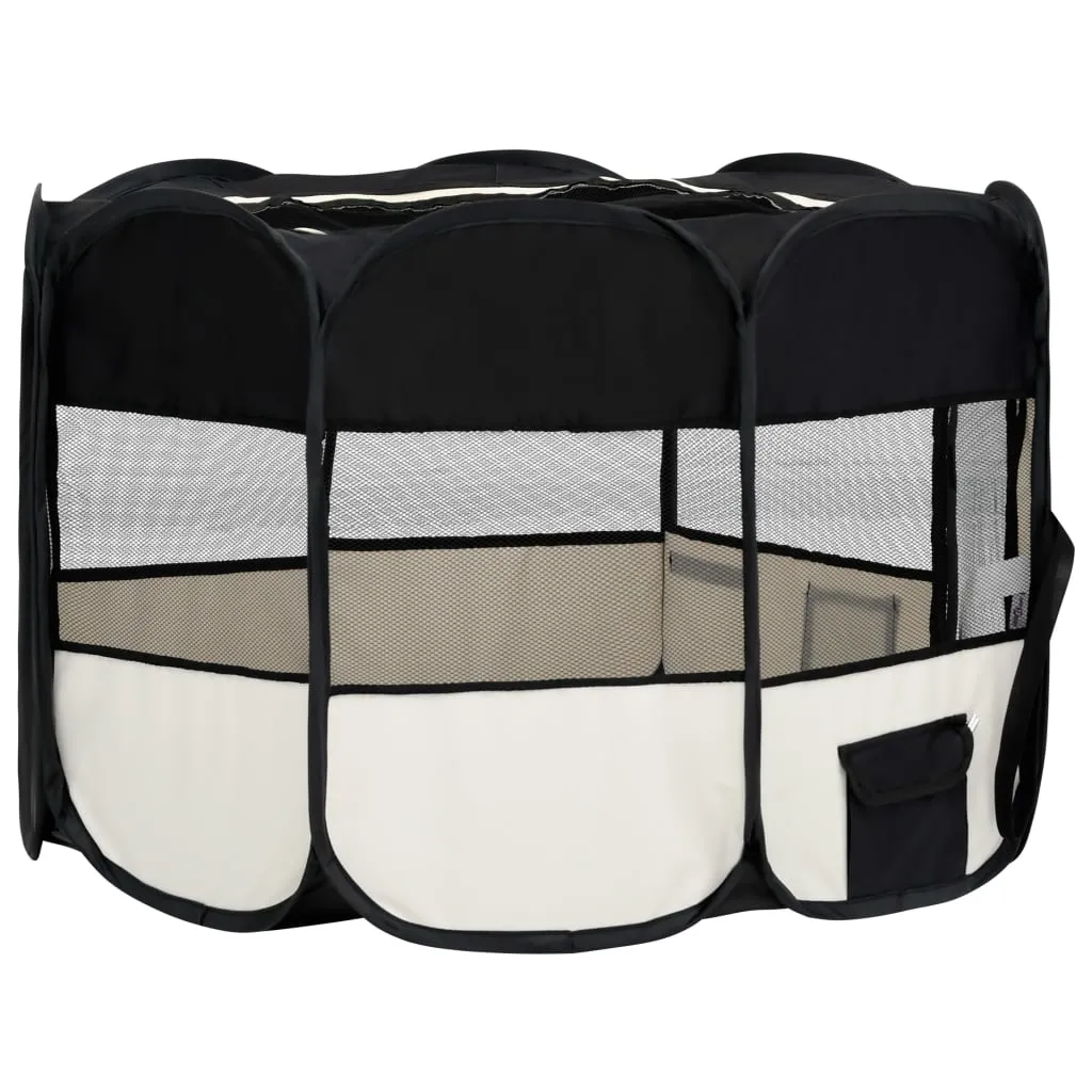 vidaXL Foldable Dog Playpen with Carrying Bag Black 110x110x58 cm