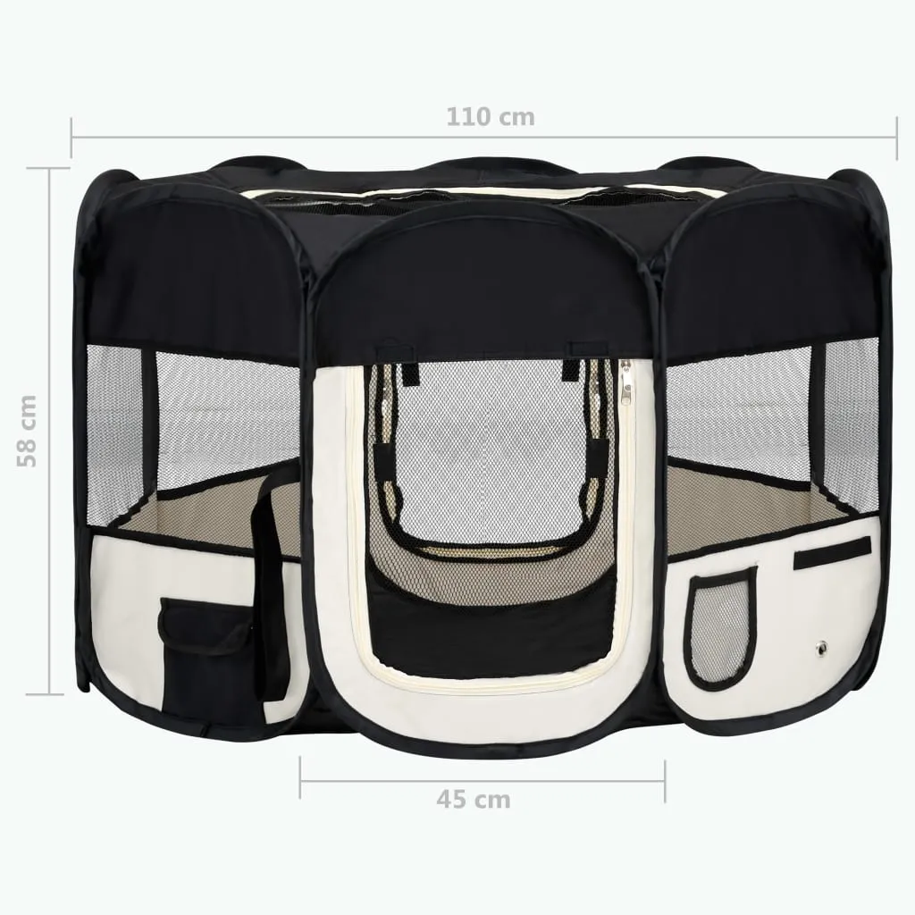 vidaXL Foldable Dog Playpen with Carrying Bag Black 110x110x58 cm