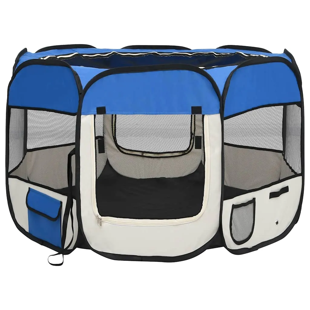 vidaXL Foldable Dog Playpen with Carrying Bag Blue 90x90x58 cm