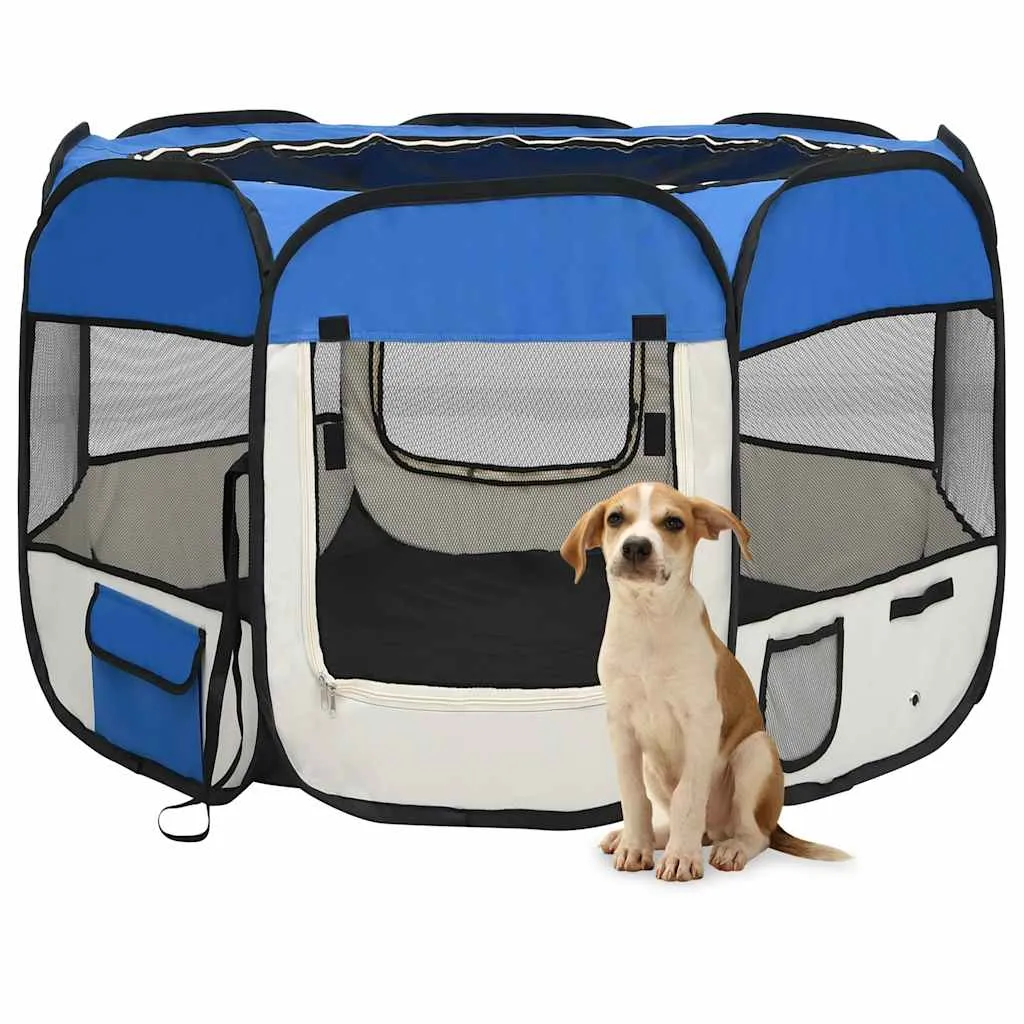 vidaXL Foldable Dog Playpen with Carrying Bag Blue 90x90x58 cm