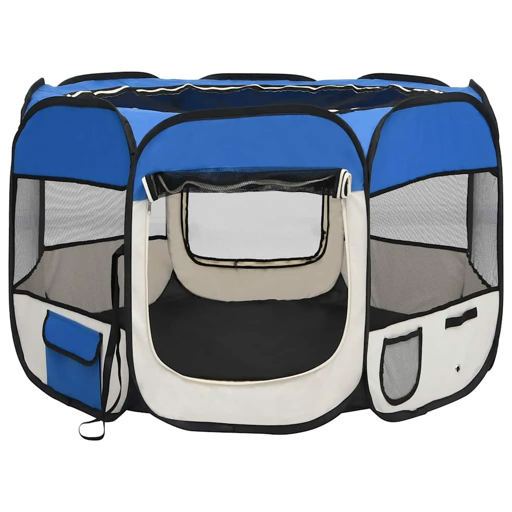 vidaXL Foldable Dog Playpen with Carrying Bag Blue 90x90x58 cm