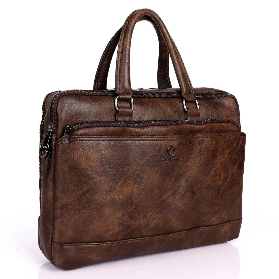 Videng King Men's Quality Leather Business Bag- Brown