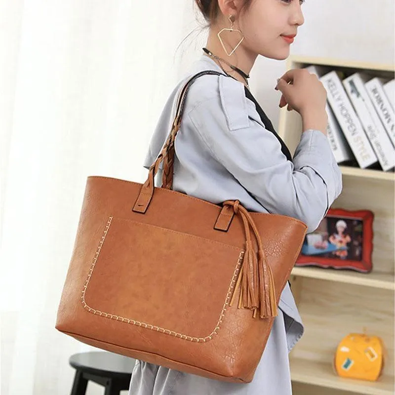 Vintage Handbag Women  Leather Shoulder Tote Bag