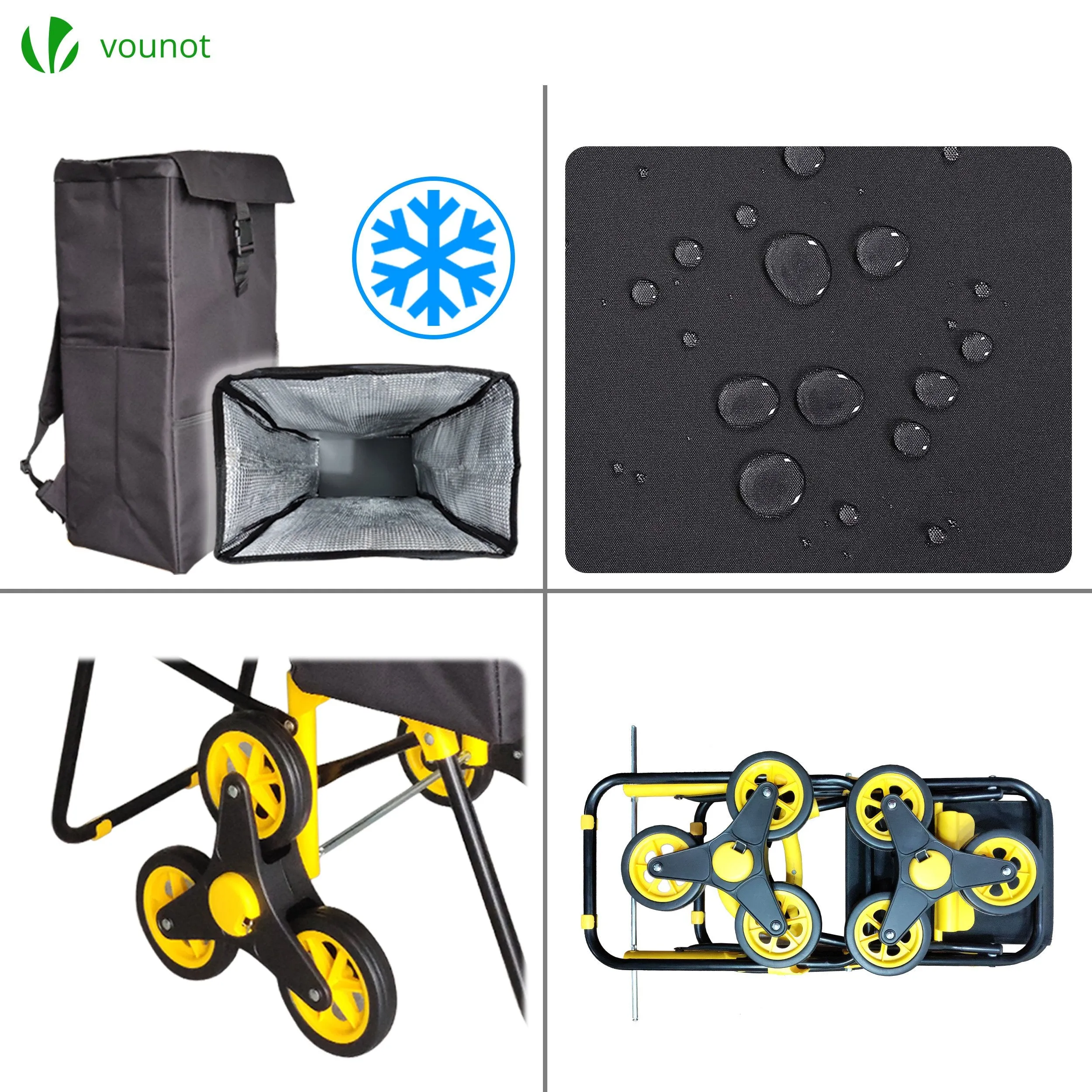 VOUNOT 6 Wheels Stair Climbing Shopping Trolley, with Seat and 35L Insulated Bag