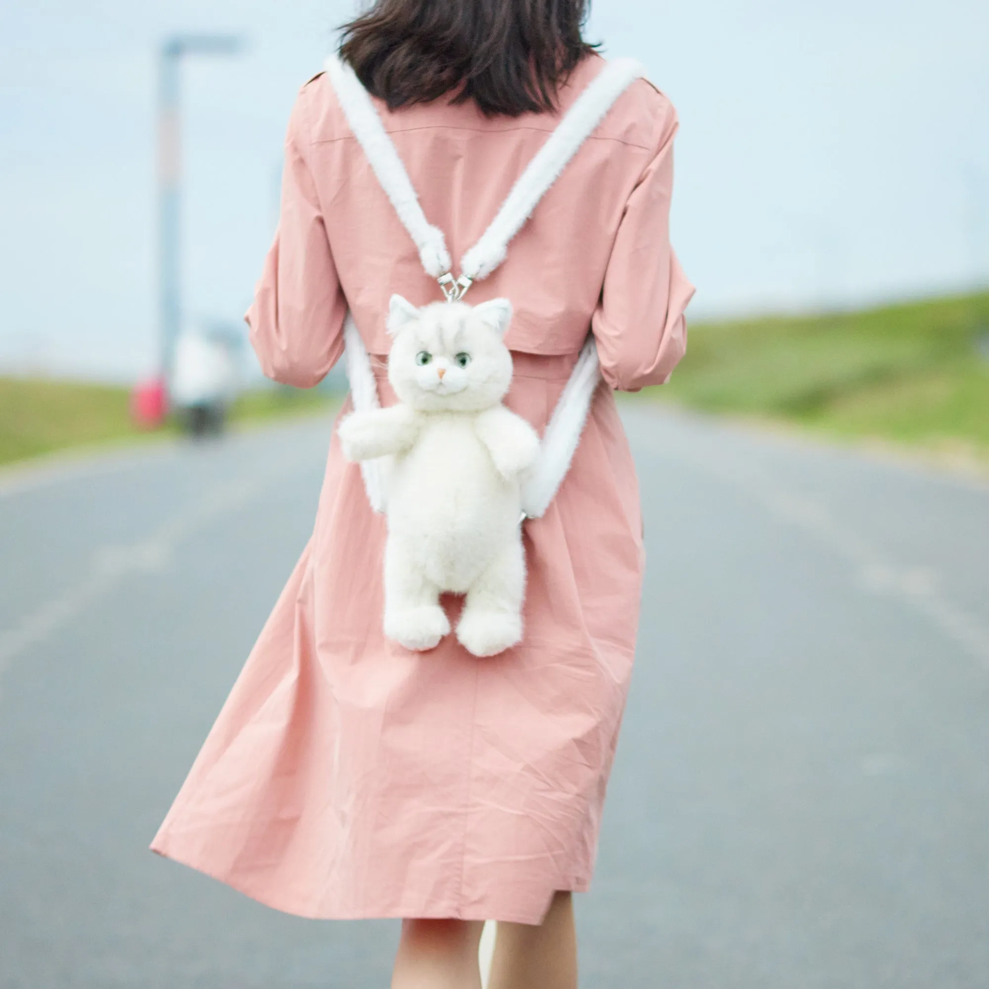 White Short-hair Cat Backpack