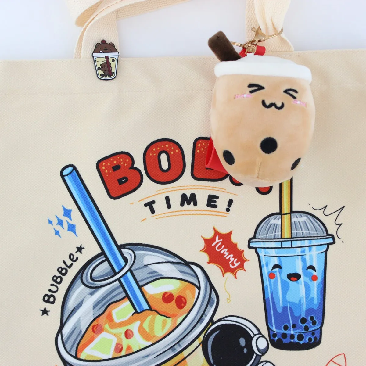 Women Tote Bag, Boba Lovers Two Side Printed Flannel Bag, Bubble Tea Tote Bag