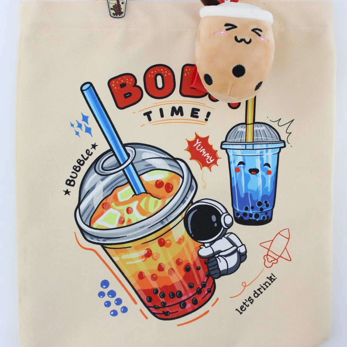 Women Tote Bag, Boba Lovers Two Side Printed Flannel Bag, Bubble Tea Tote Bag