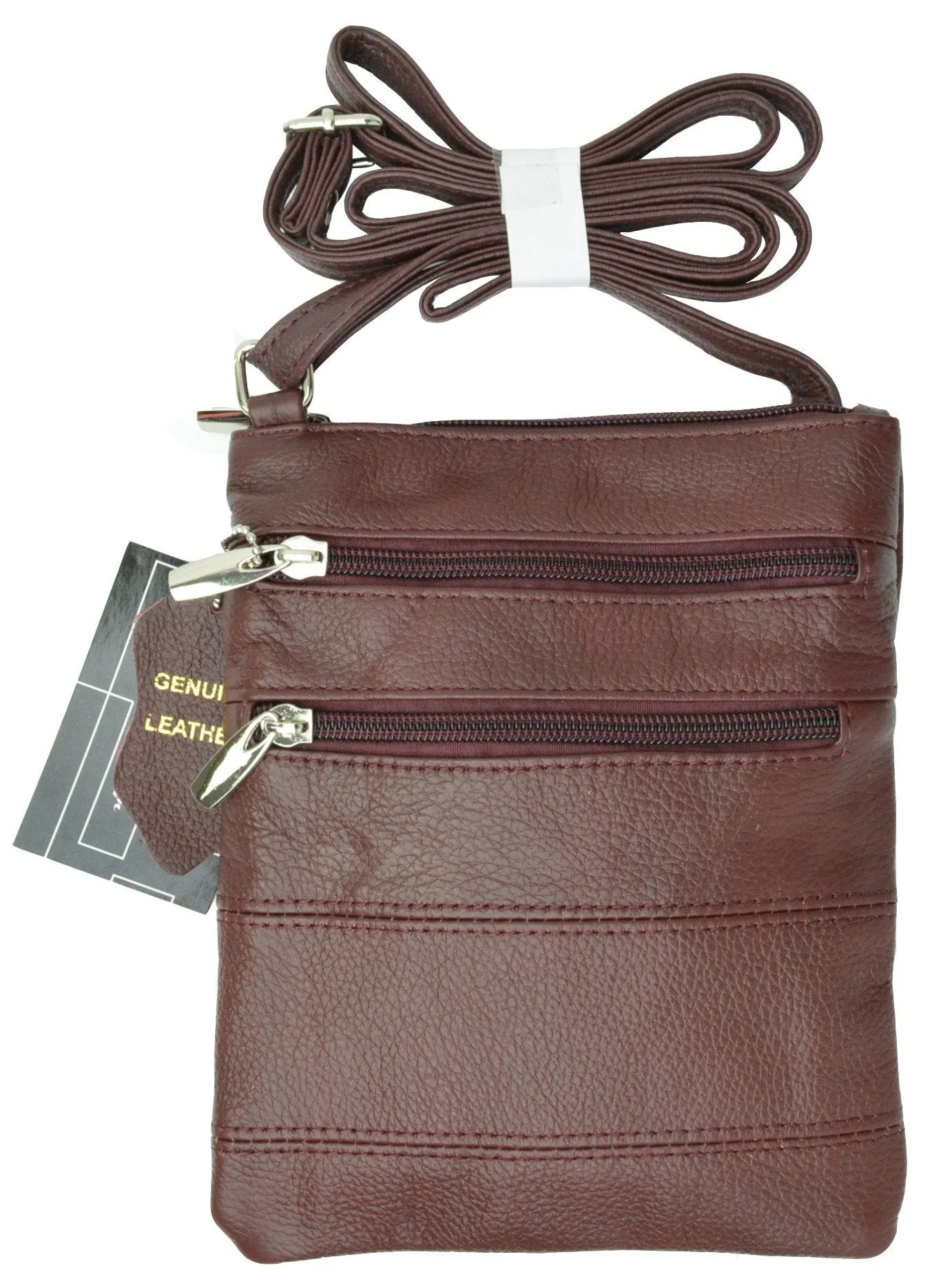 Women's Genuine Leather Shoulder Bag with 4 zipper compartments and adjustable strap # RM 515