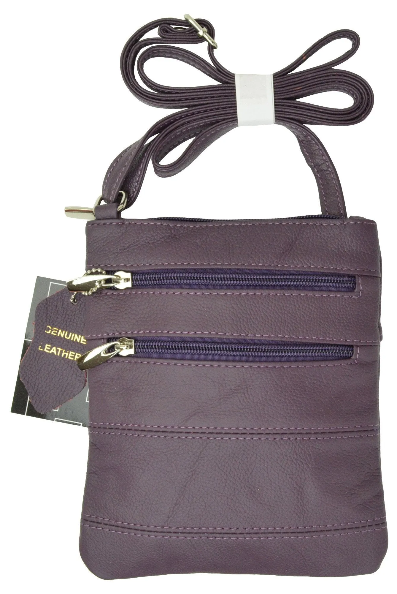 Women's Genuine Leather Shoulder Bag with 4 zipper compartments and adjustable strap # RM 515