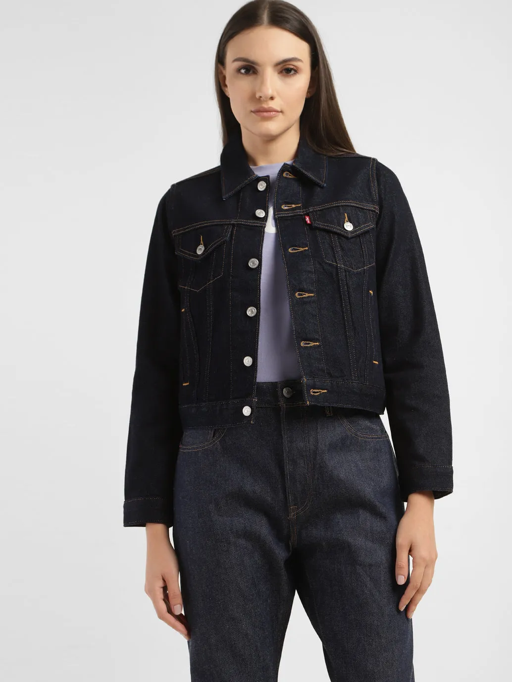 Women's Solid Spread Collar Denim Jacket