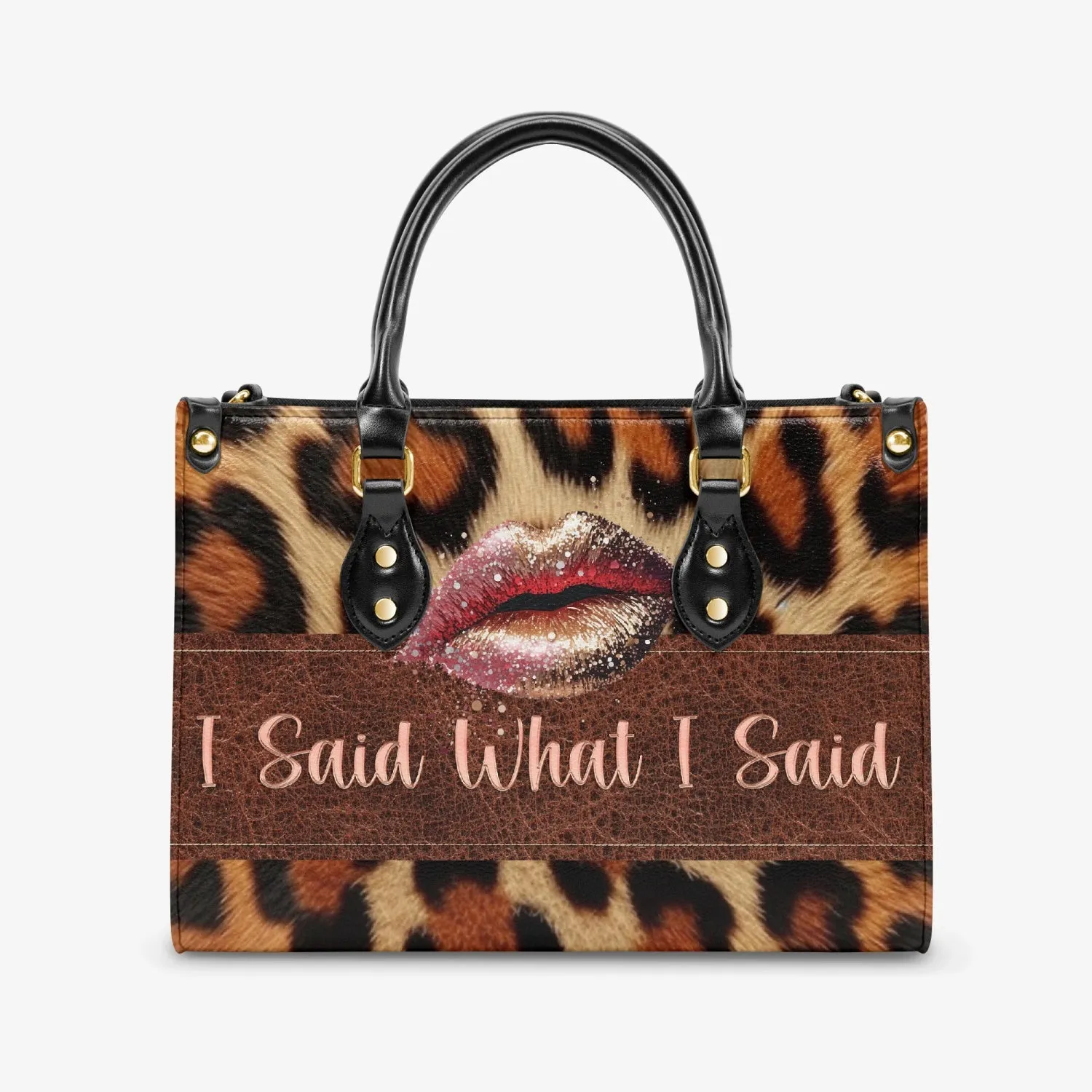 Women's Tote Bag, Leopard Print, Lip, I Said What I Said