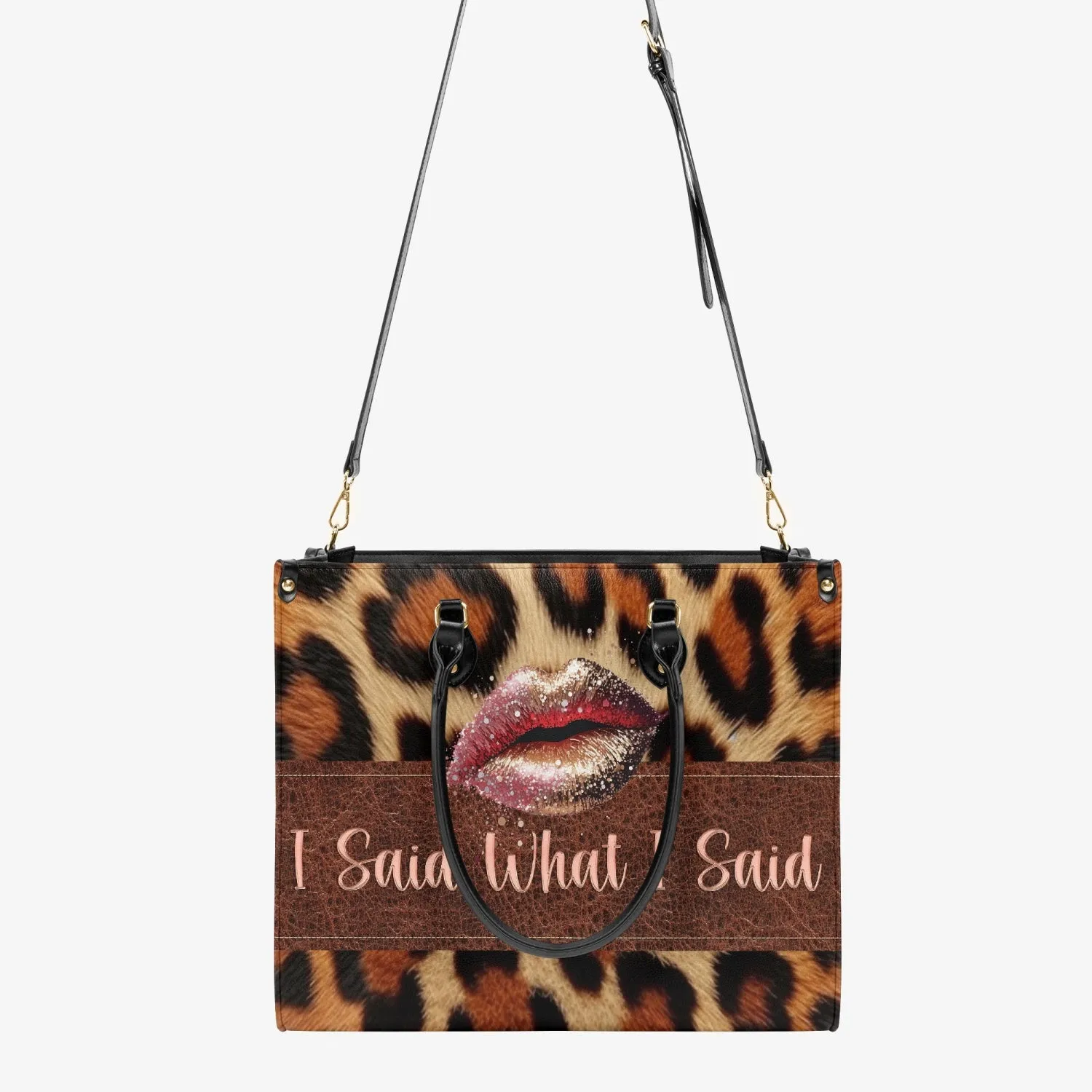 Women's Tote Bag, Leopard Print, Lip, I Said What I Said